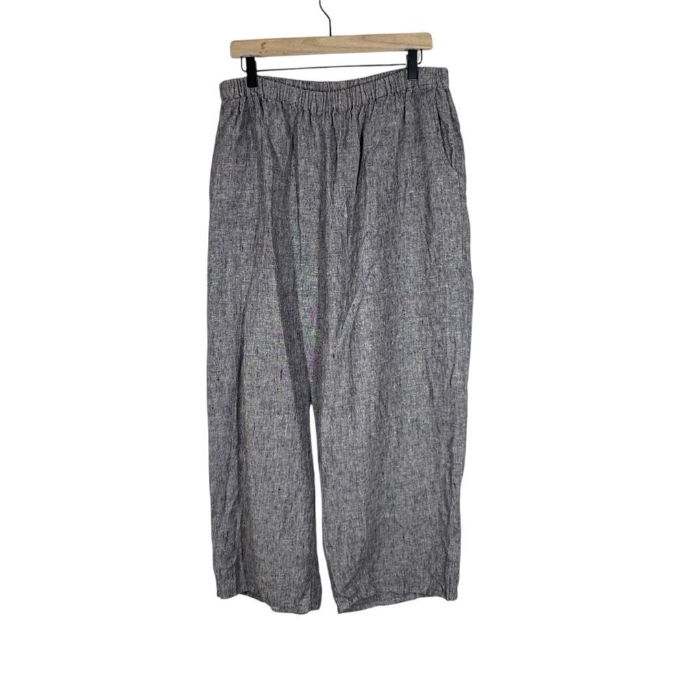 Flax 100% Linen Wide Tapered Leg Pants PullOn Elastic Waist LagenLook Size Large